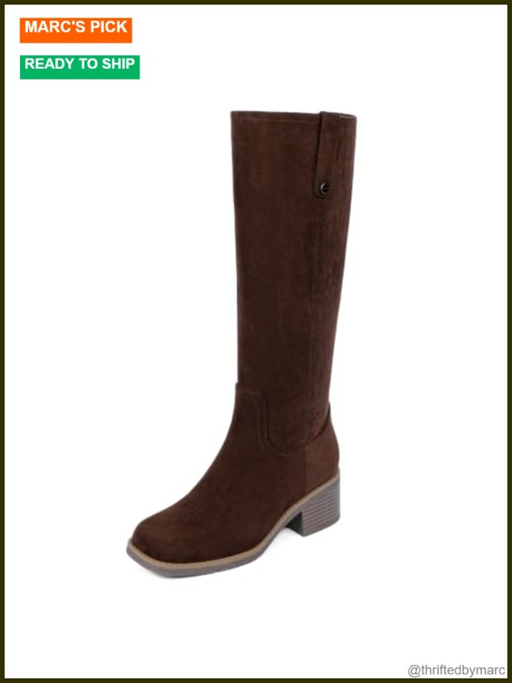 Knee High Chunky Heel Square Toe Metal Rivet Riding Boots